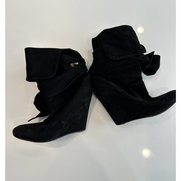 Chloè Black Suede Wrap Bow Booties Wedge Boots size 38 US 7.5 - Picture 7 of 11